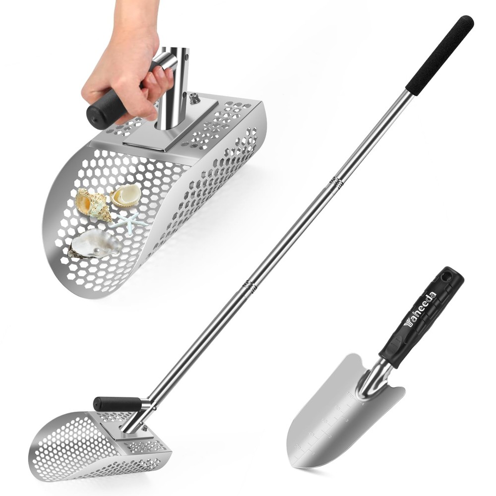 Yaheeda Long Handle Sand Scoop with Shovel Compact Handle, silver