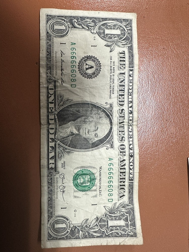 2017 1 Dollar Bill With Almost Solid 6s