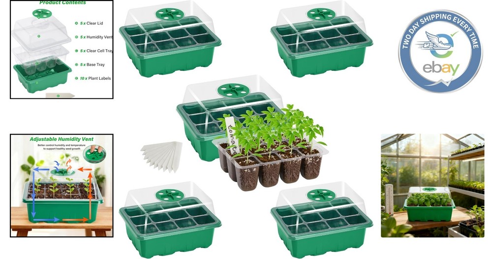 Complete Indoor Greenhouse Solution: 5-Pack Seed Starter Trays with Labels