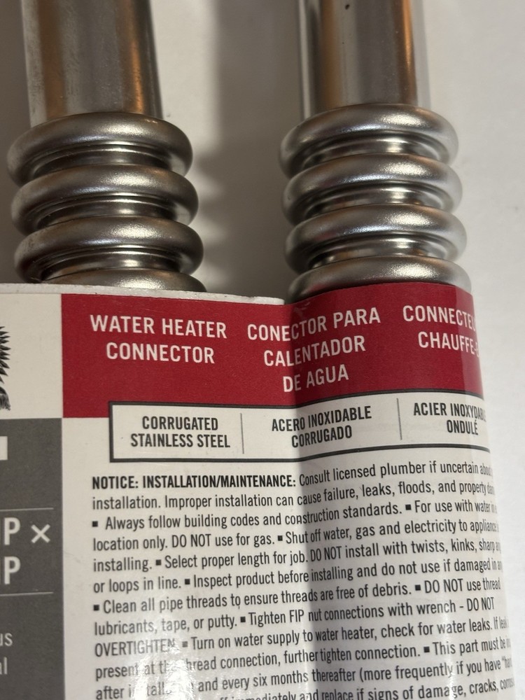 Sioux Chief 12" Corrugated Stainless Water Heater Connectors 3/4" FIP x 3/4" FIP