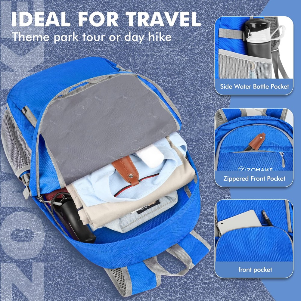 Medium Dark Blue Lightweight Packable Backpack 30L Large Capacity Daypack