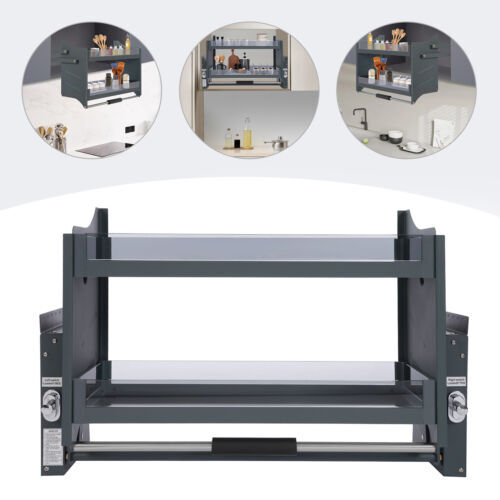 Pull Down Shelf Upper Kitchen Wall Cabinet Storage Organizer Dark Grey USA