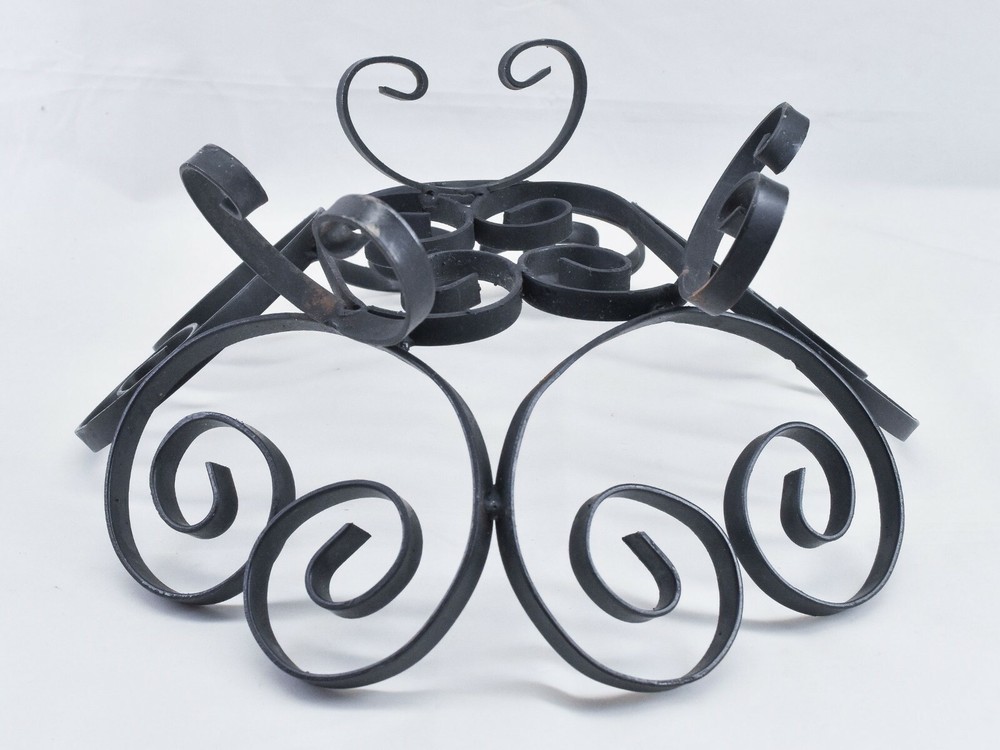 Black Wrought Iron Fruit Basket Footed Bowl Scroll Work Design Rustic Farmhouse