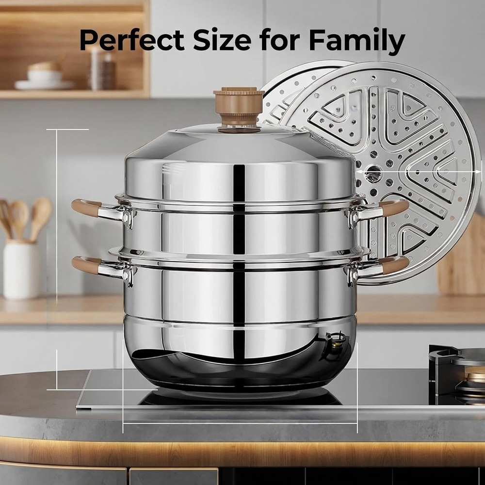3-Tier Stainless Steel Steamer – Heavy Duty, Timer Function, Stackable Design fo