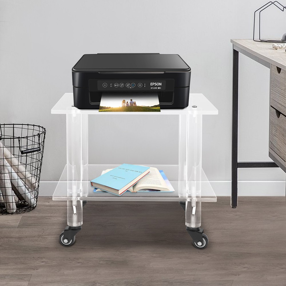 Under Desk 2-Tier Printer Stand Mobile Cart Printer Rack W/WheelFixe Office