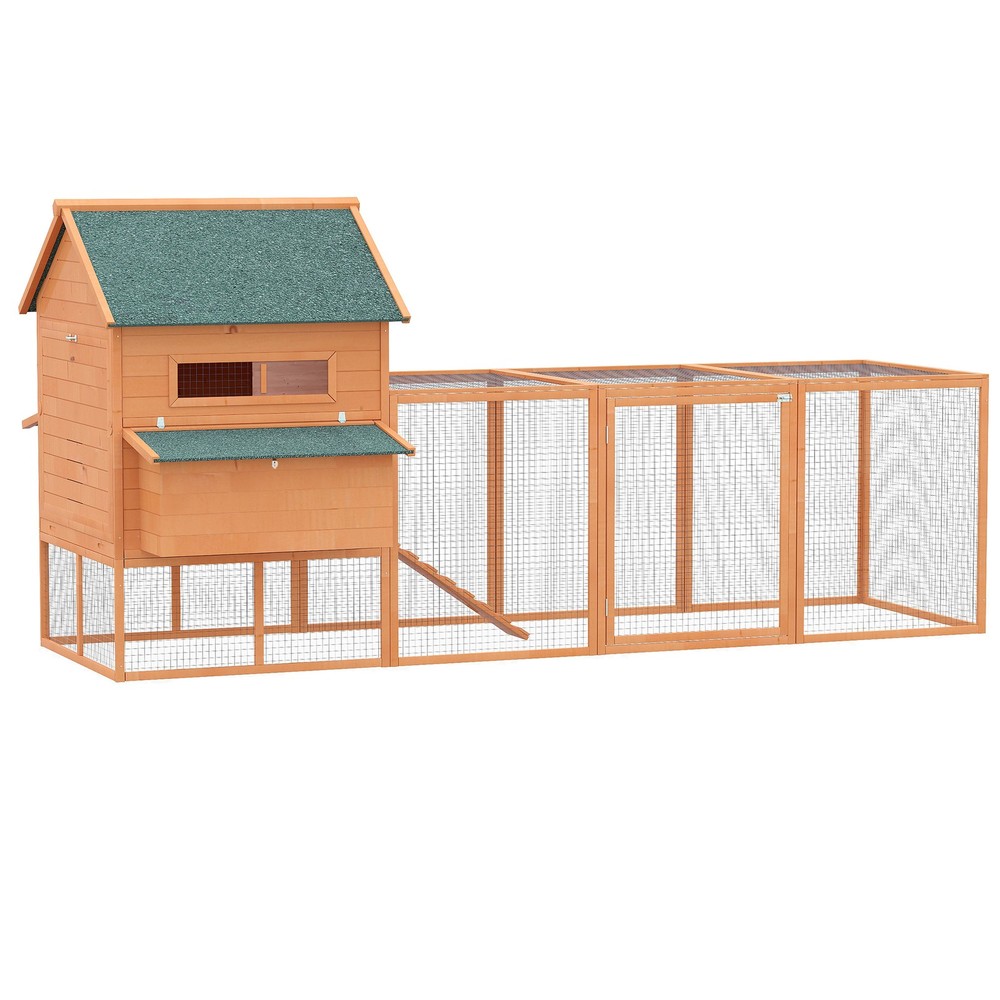 Solid Fir Wooden Backyard Chicken Coop Hen House with Attached Nesting Cube