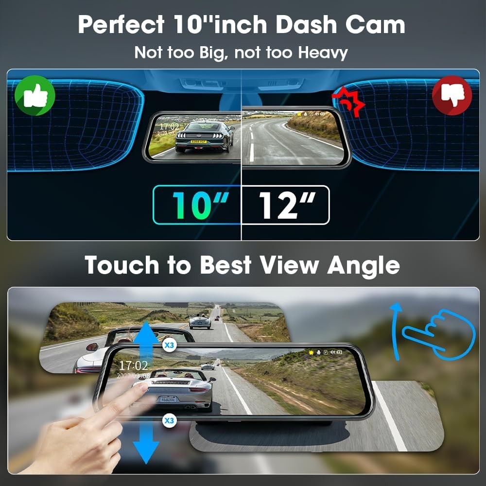Rearview Mirror Dash Cam with Touch Control & Super Night Vision Features