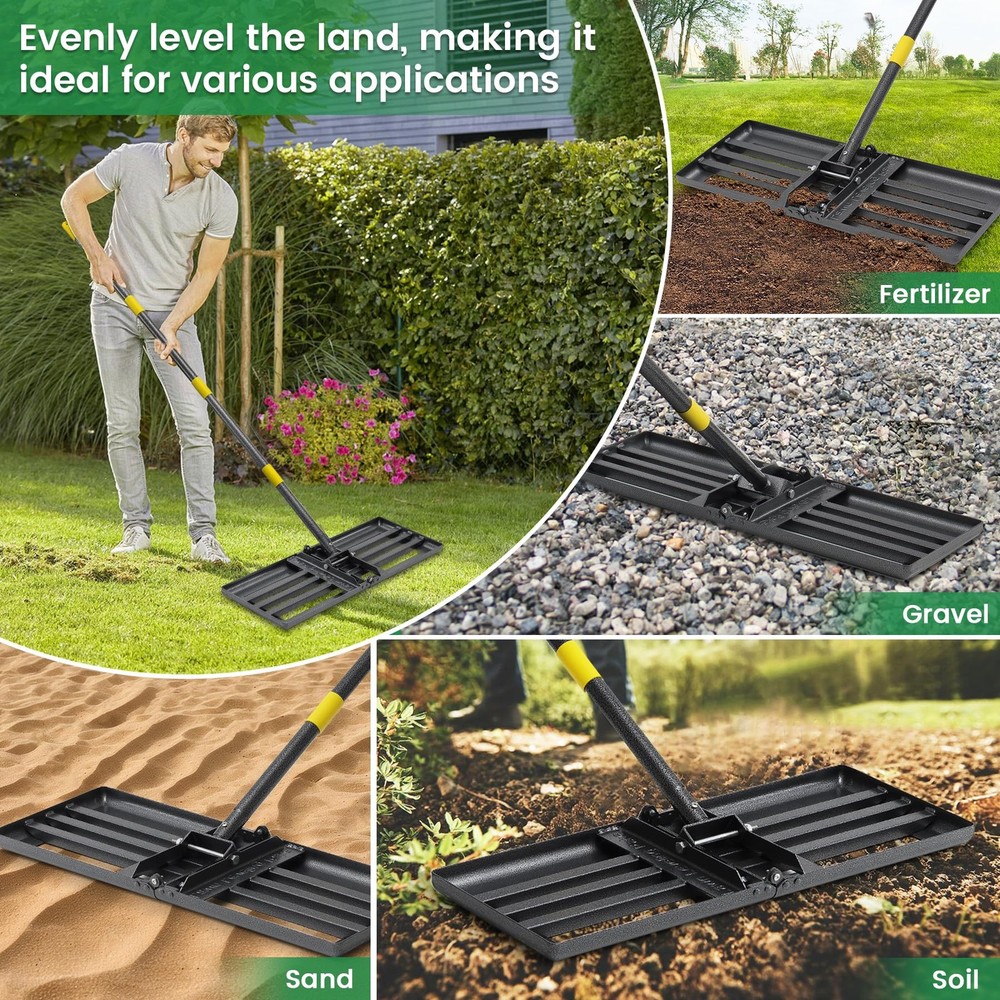 Lawn Leveling Rake-Heavy Duty 30”x10” Foldable Leveler Plate,5FT Adjustable L...