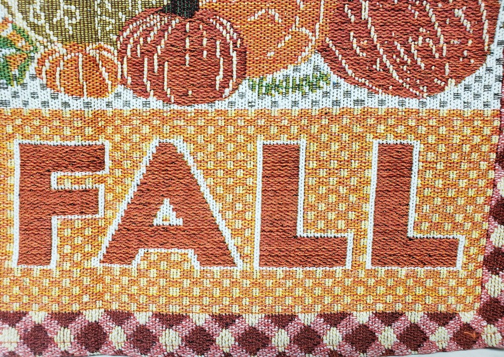 Long Tapestry Table Runner, 12"x70",FALL,HARVEST PATCHWORK, LEAVES & PUMPKINS,HC