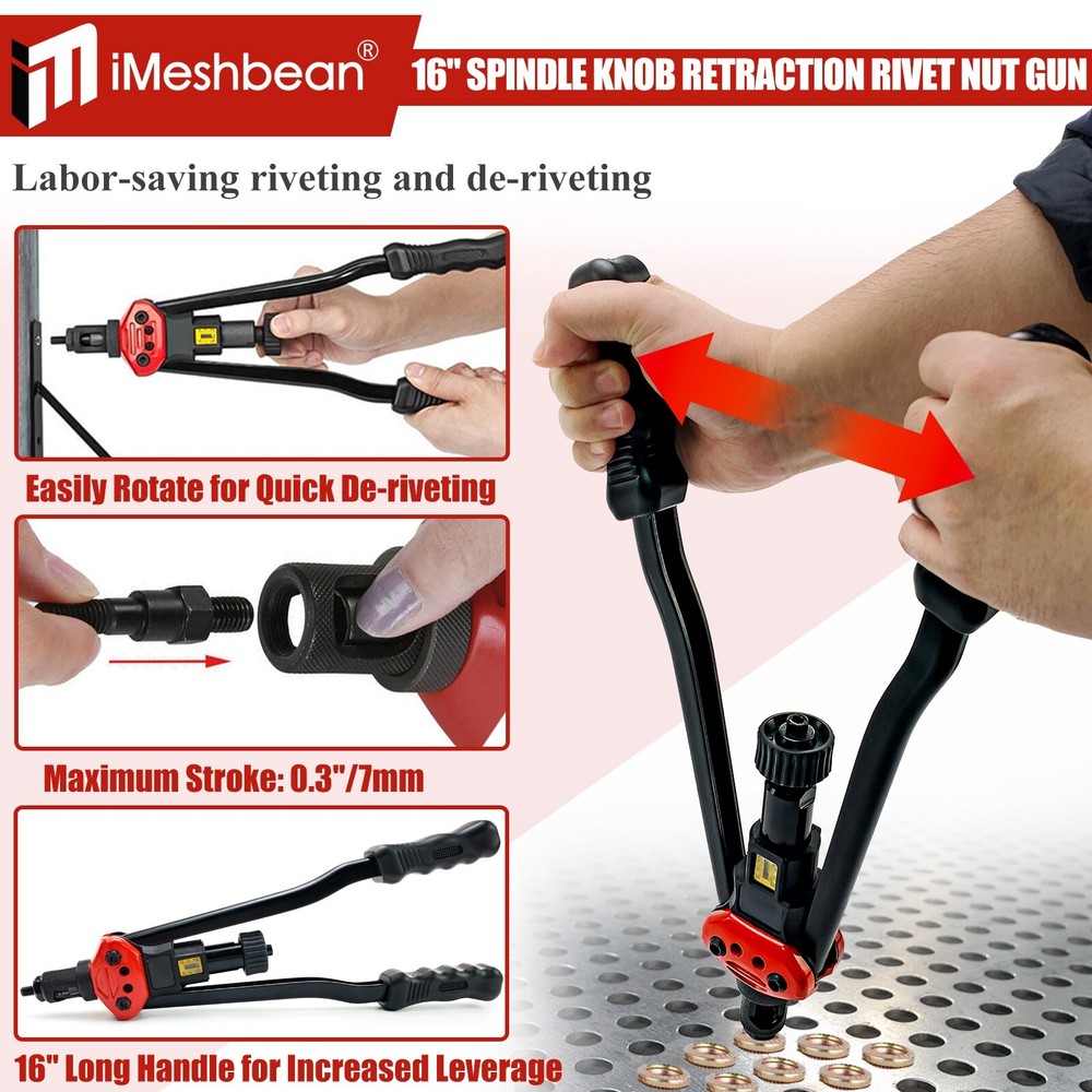 16" Rivet Nut Gun Kit Rivnut Setting Tools Nut Setter Tool Hand Blind Riveter US