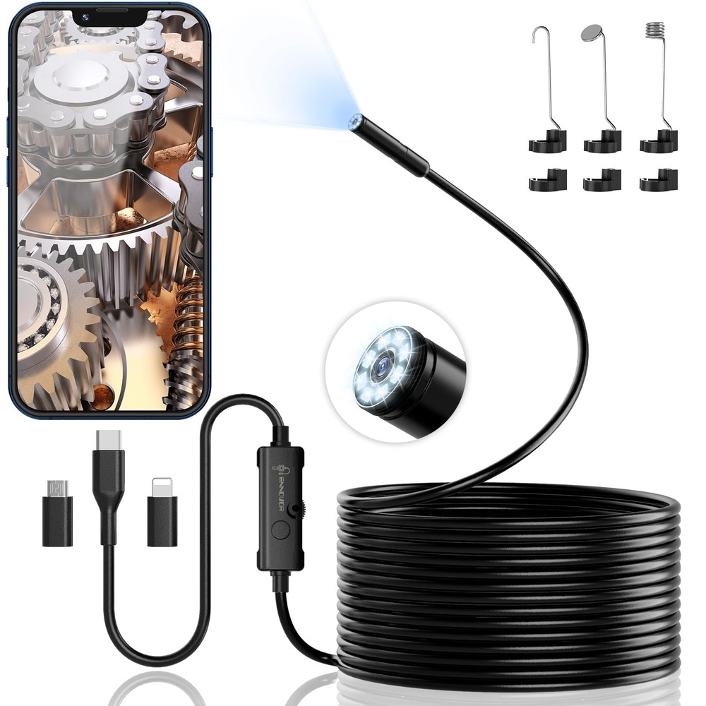 Endoscope Camera with Light, 1920P HD Borescope with 8 Adjustable LED Lights,...