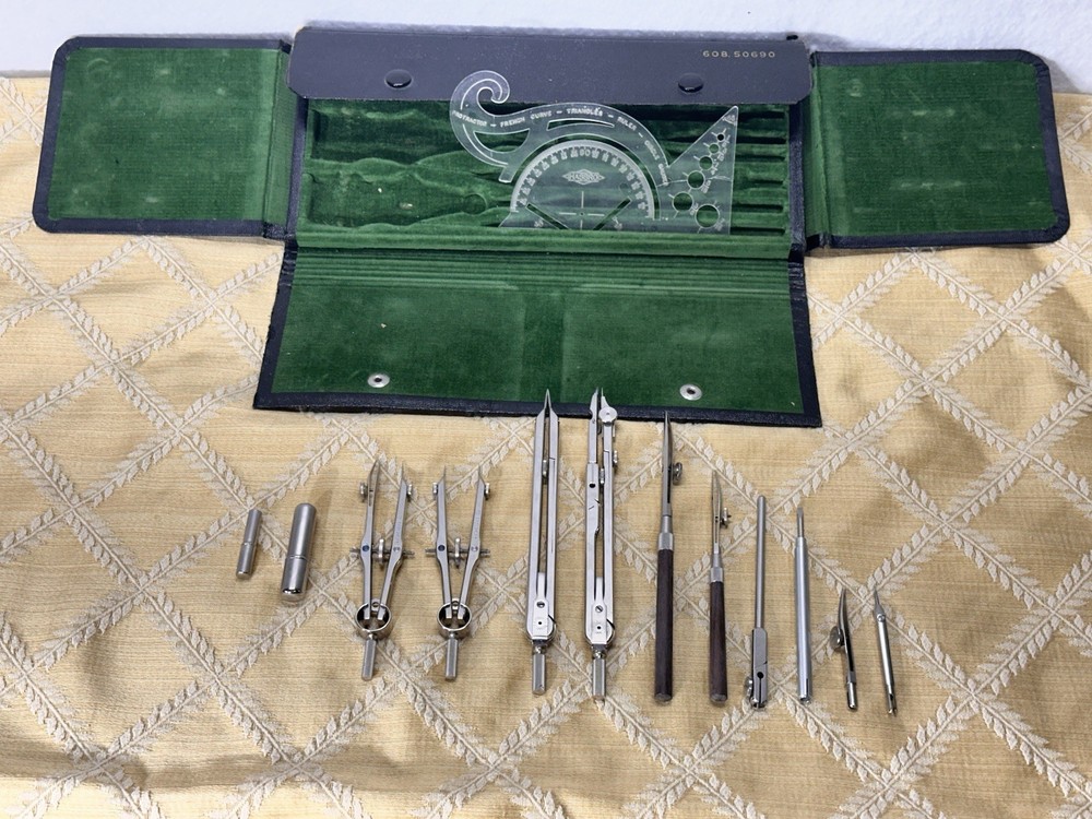 Vintage TOWER Germany Drafting Compass Set w/ Case Engineer Tools
