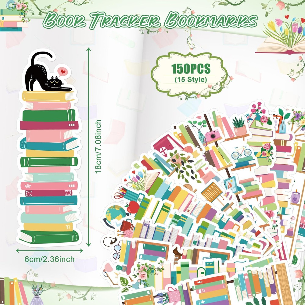 150 Pieces Book Tracker Bookmarks Bulk Bookshelf Design Double-Sided Reading ...