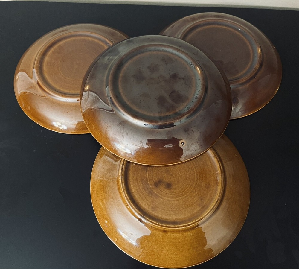(4) Retro Brown Drip Large 7” Saucer Plates