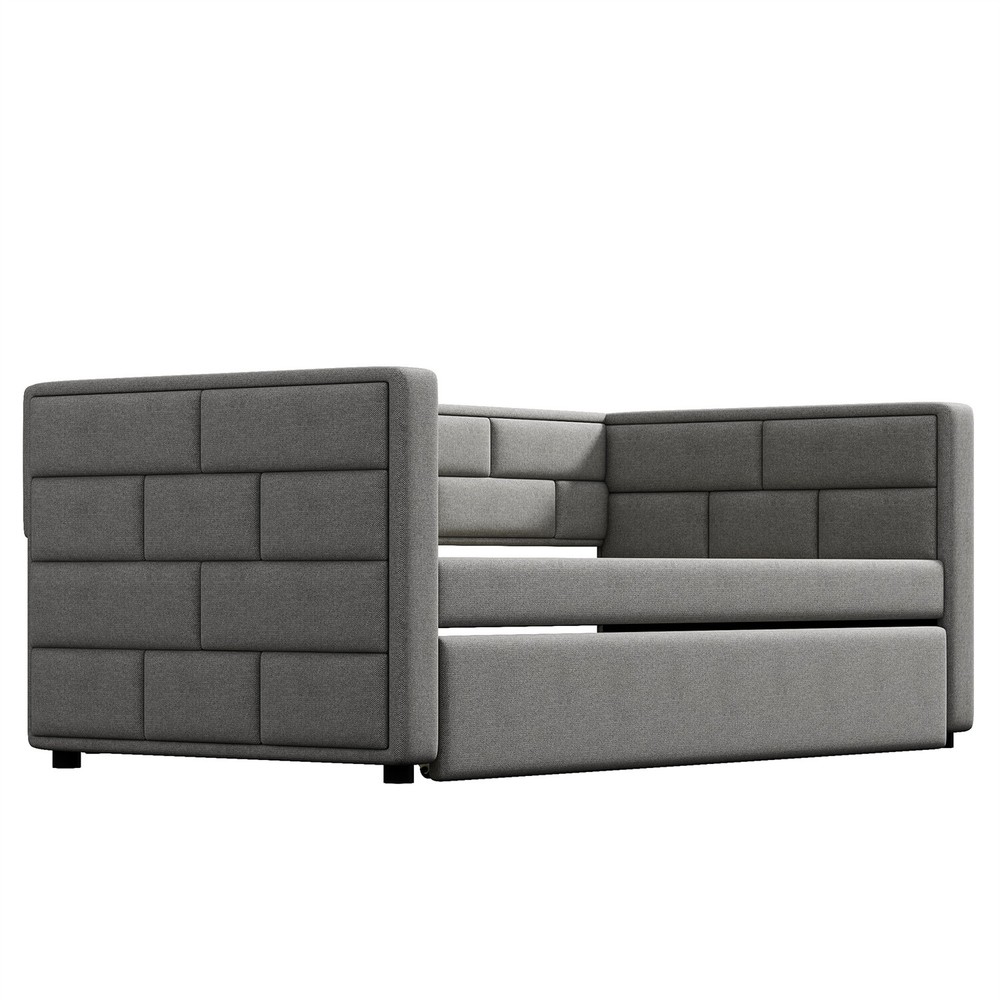 Twin Size Daybed with Pull Out Trundle Bed Upholstered Bed Frame Sofa Bed US