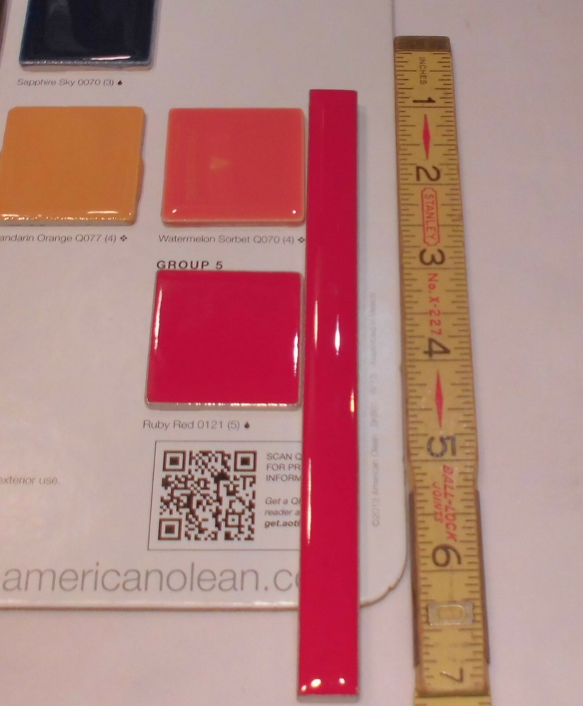 1 pc. *Glossy Ruby Red* Ceramic Tile; Pencil - Liner - Sizzle; 1/2" X 6" by A.O.