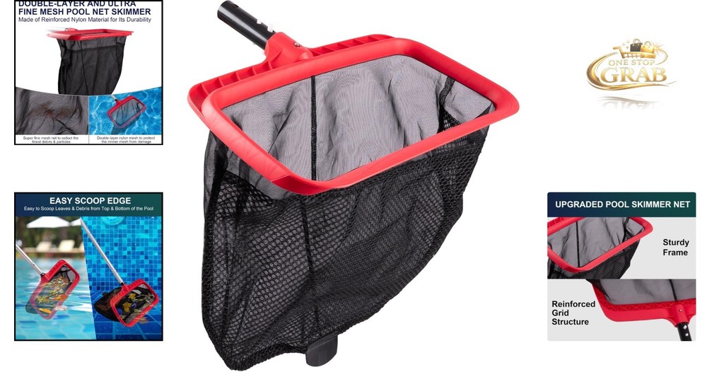 Upgraded Pool Skimmer Net with Double-Layer Bag Larger Capacity Reinforced Frame