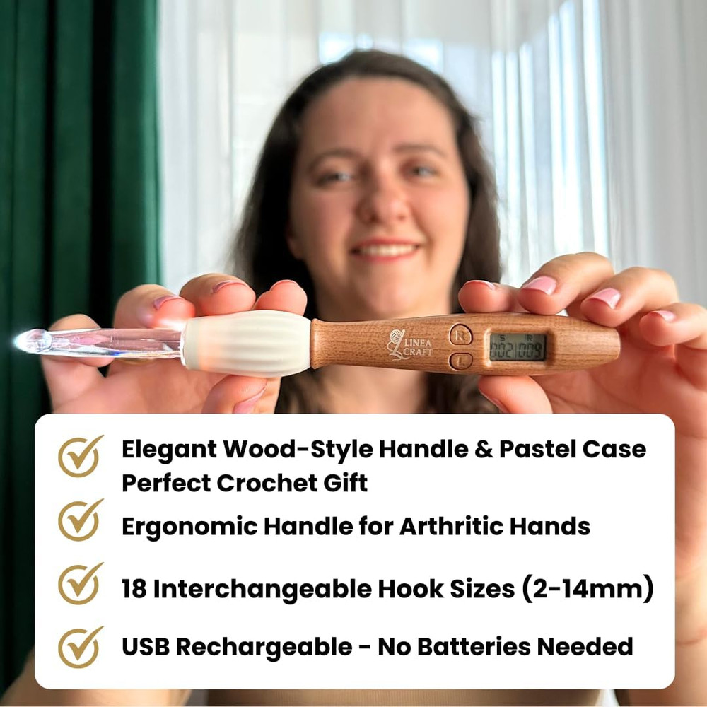 Light Up Counting Crochet Hook Set - 18 Sizes with Ergonomic Case