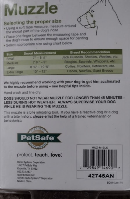 PetSafe Muzzle Medium. Black. New In Box.