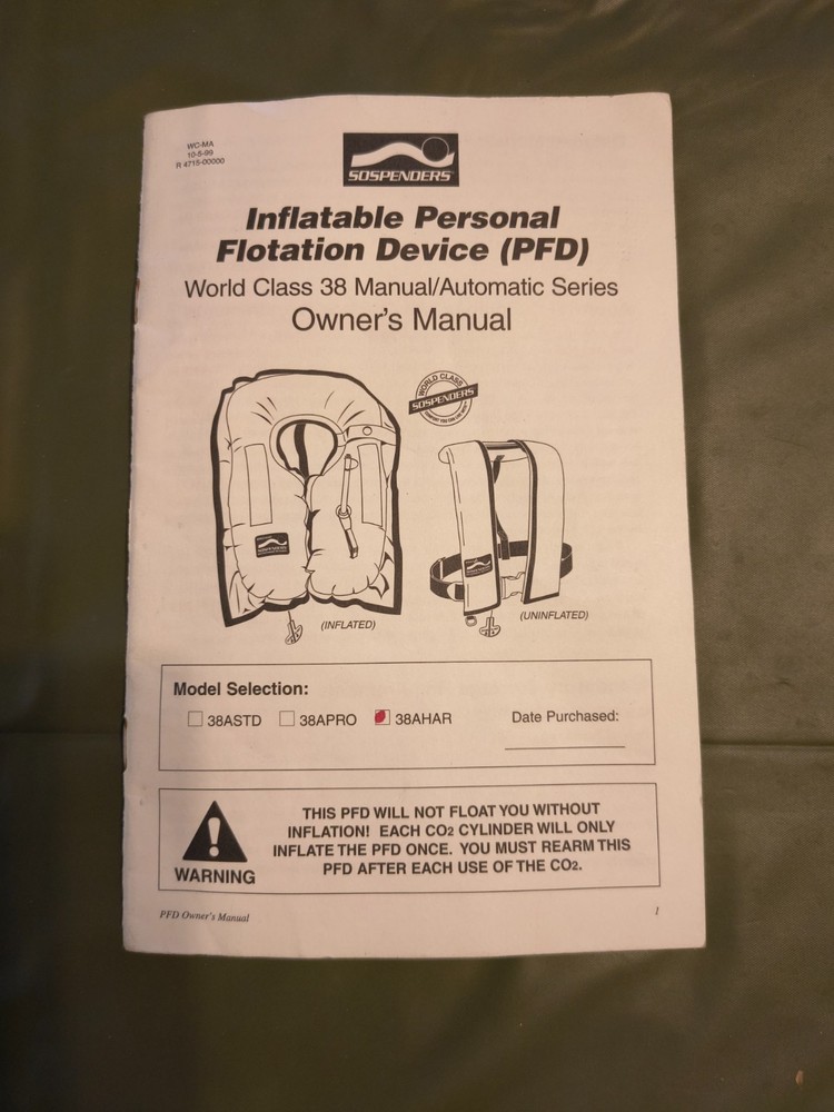 Sospenders World Class 38 Manual/Automatic PFD 38AHAR with Intgr Sfty Harness
