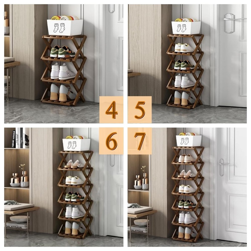 Foldable Shoe Rack, Bamboo Vertical Shoe Organizer Tall for Small Spaces. Mul...