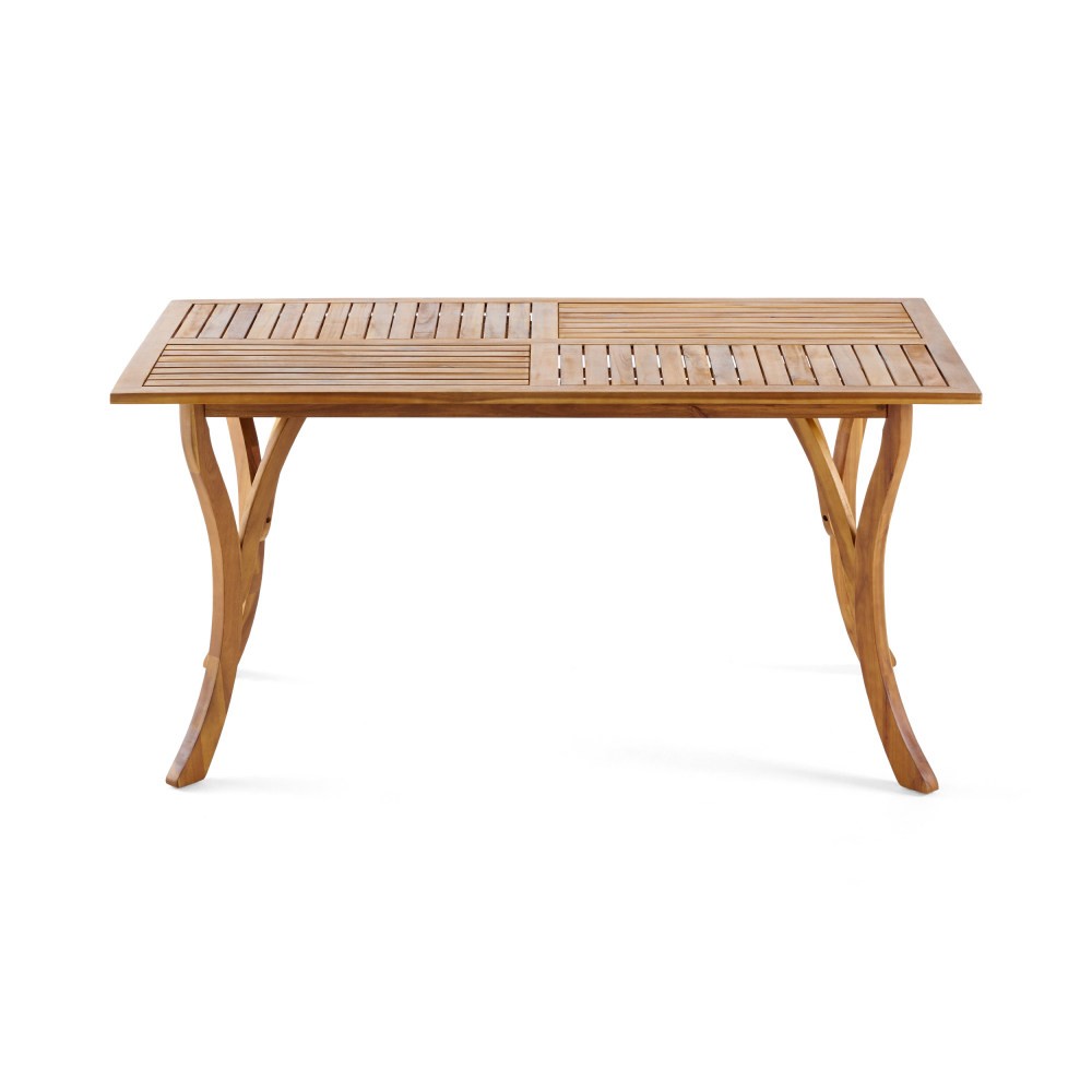 Rectangular Acacia Wood Dining Table 59" Outdoor, Teak Finish, Water Resistant