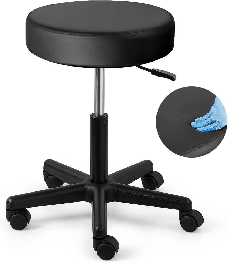 JMU Rolling Round Stool Heavy Duty Height Adjustable for Medical MS02 Black