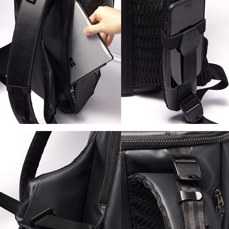Riokairyu Black leather laptop backpack