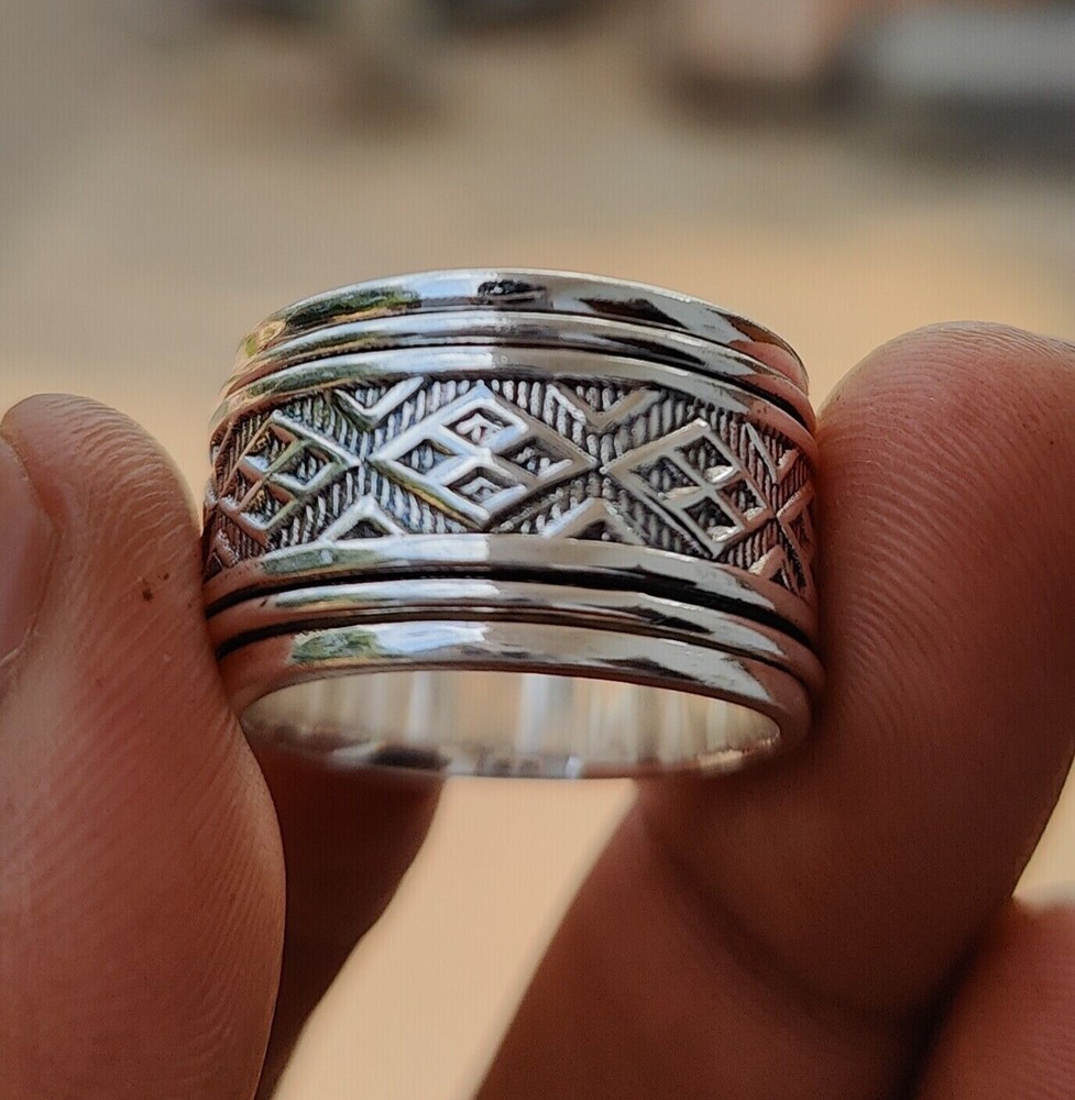 Solid 925 Sterling Silver Band & Spinner Statement Ring Handmade Ring All Size