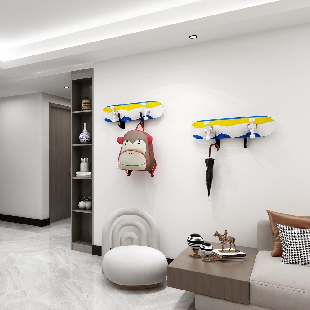 Skateboard Wall Mount Display Rack, Skateboard Wall Rack with Storage Hook