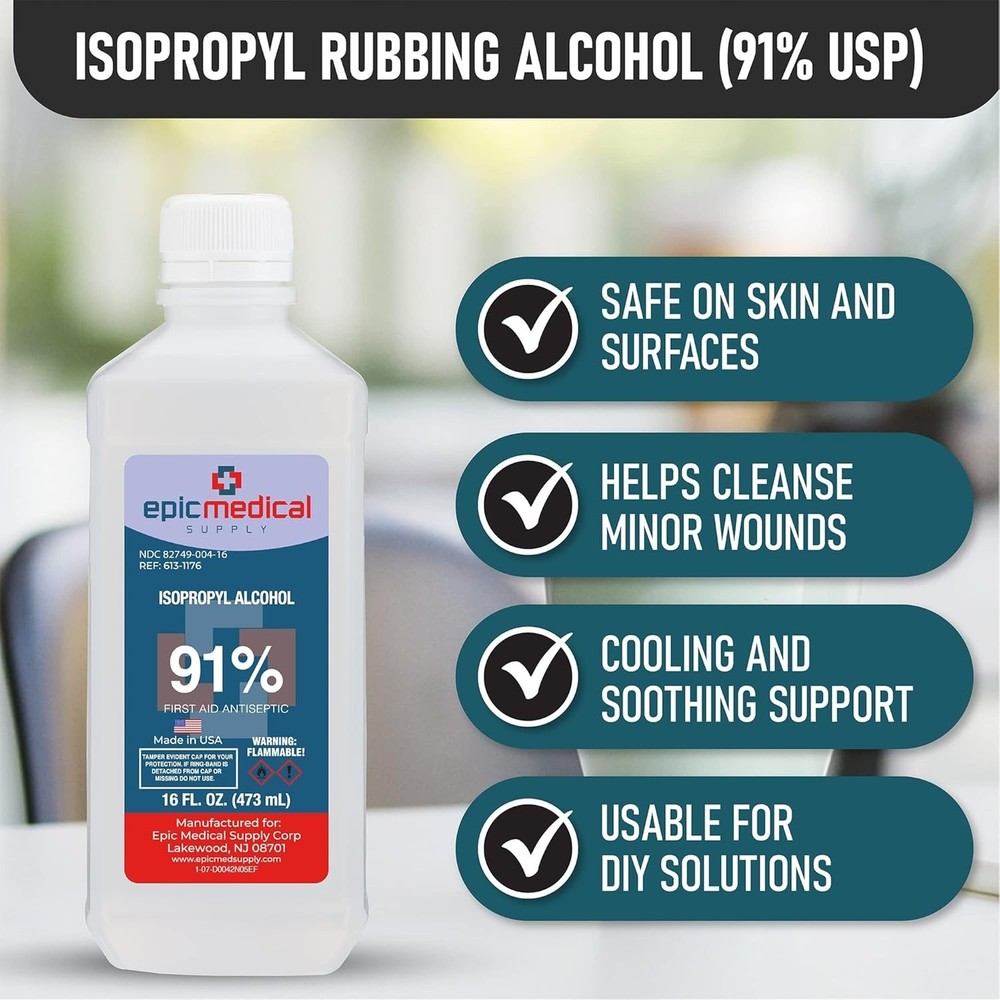 Multipurpose 91% Isopropyl Rubbing Alcohol 16 oz - Essential First Aid Solution