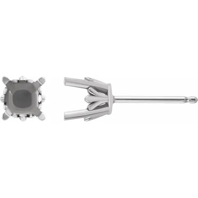 Pair of 14K Solid White Gold Round Earring Stud Settings Friction Backs 2 Mounts