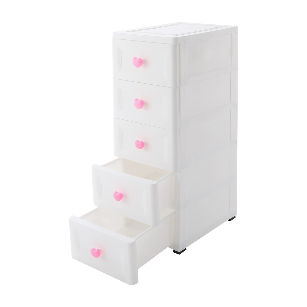 5 Drawer Plastic Storage Organizer Tower Unit Home Bathroom Slim Storage Chest