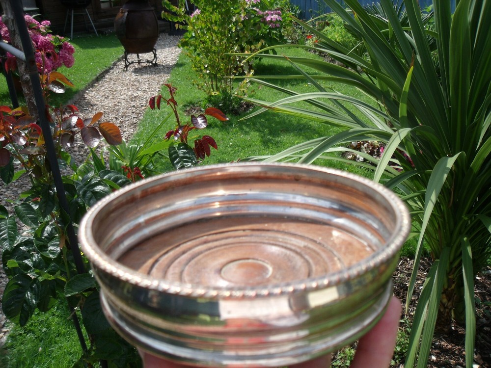 Silver Plated Coaster with Wood Base ~ Silver Plate on Copper Coaster.