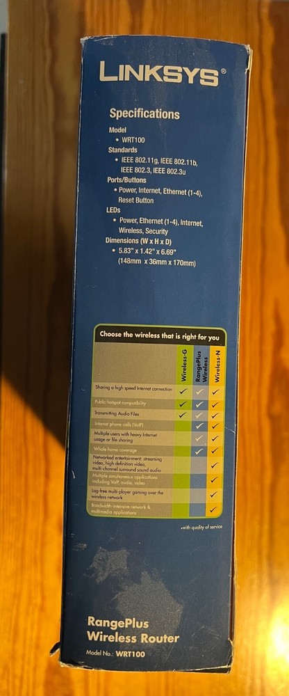 Cisco Linksys RangePlus MIMO Wireless Router WRT100
