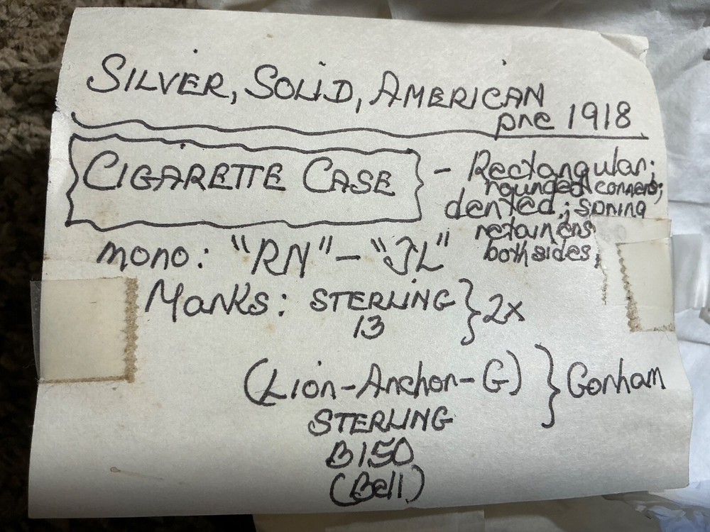 GORHAM Sterling Silver B150 Cigarette Case 3 oz pre 1918 DENTED needs cleaning