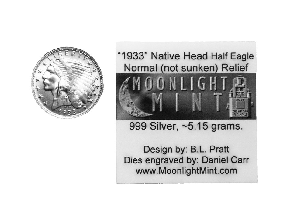 D. Carr - 1933 Native Head Half Eagle - Normal (not sunken) Relief - 999 Silver