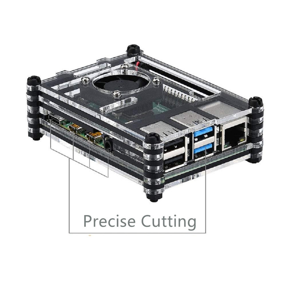 With Cooling Fan/Heatsink Acrylic Transparent Case Shell For Raspberry Pi 4B