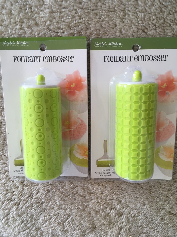 2 Nicole's Kitchen Fondant Embosser Rollers - 2 Different Patterns HTF NIP