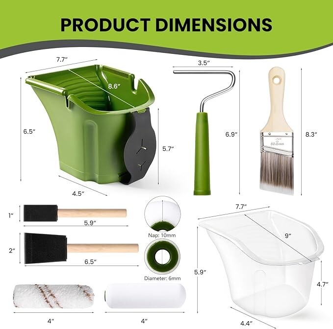Small Paint Roller, Mini Roller 4 Inch Kit, 16 Pack, Green + BRUSH, LINER, BIN