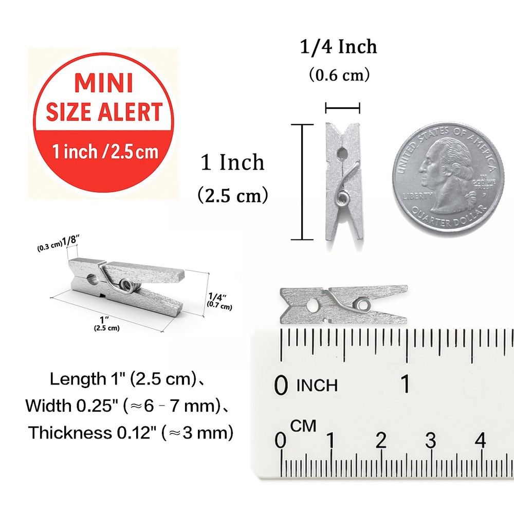 Wooden Mini Clothespins 100 Per Pack 1 2.5cm Silver