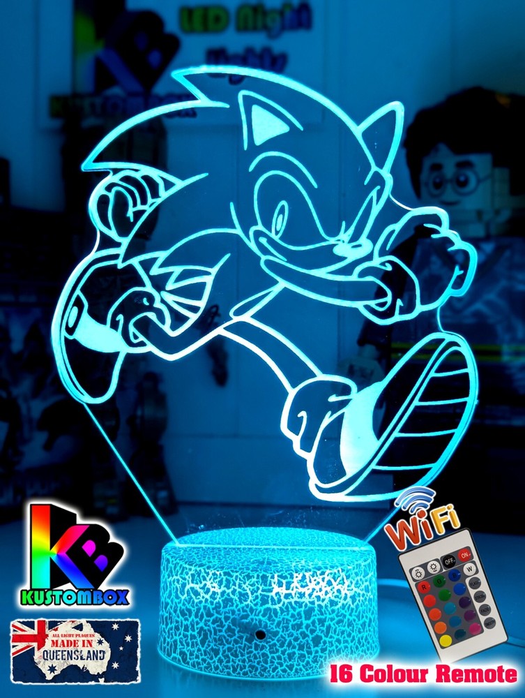 SONIC HEDGEHOG PERSONALISED NAME USB LED NIGHT LIGHT 7 COLOUR REMOTE CONTROL