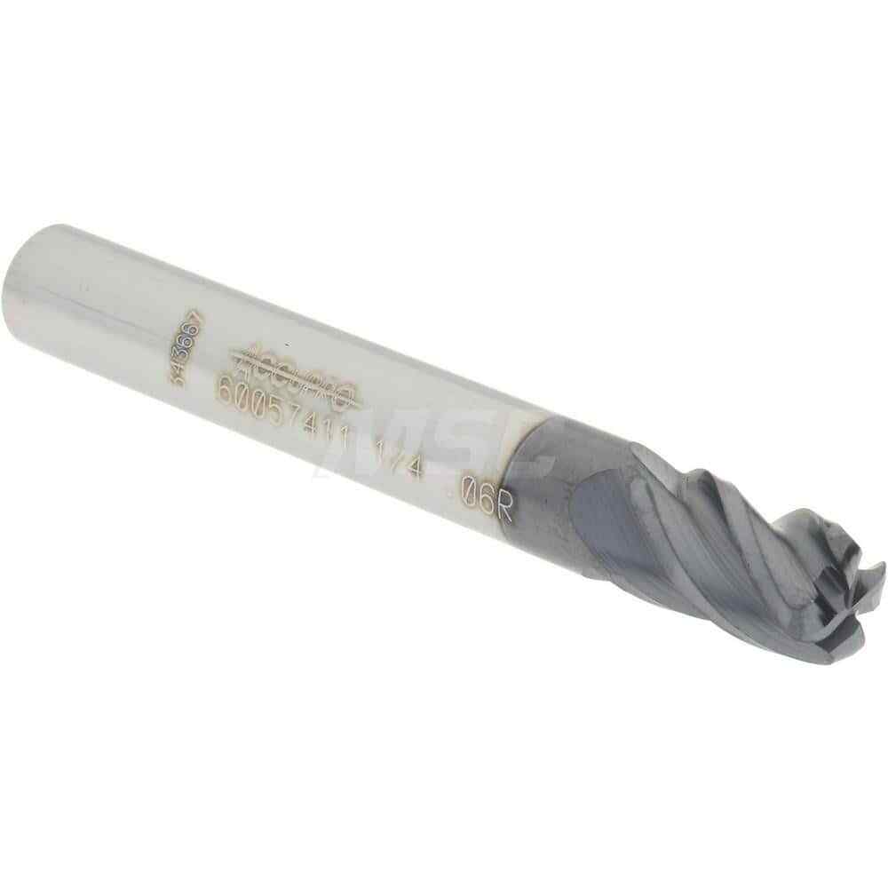 Accupro 1/4" Diam 4 Flute Single End Solid Carbide 0.06" Corner Radius End Mi...