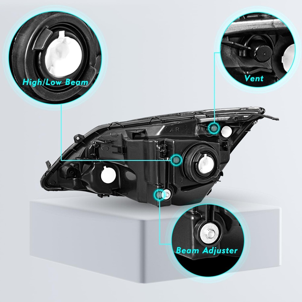 Headlight Assembly for 2007-2011 CR-V Chrome Clear Reflector Driver Passenger