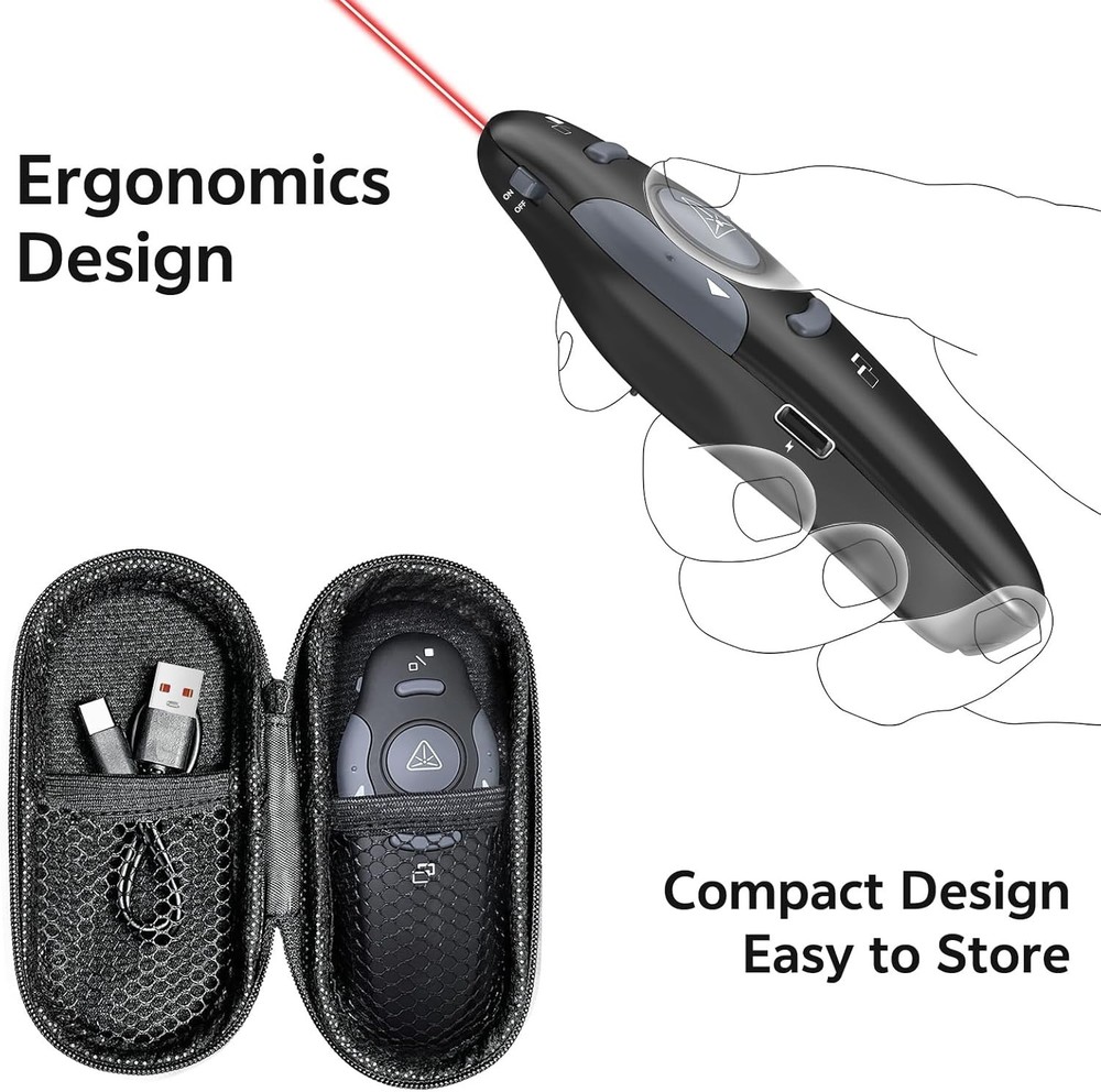 USB C Rechargeable Wireless Presenter Remote Powerpoint Clicker Storage Case