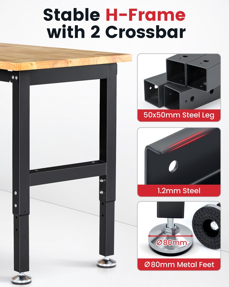 48 '' Adjustable Workbench with Power Outlet Heavy Duty 2000LBS Workstation US