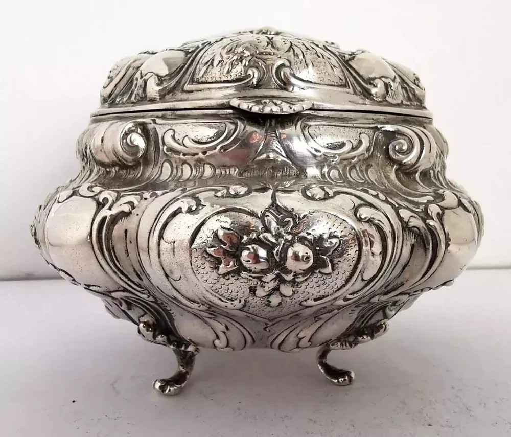 Magnificent German Solid Silver Jewellery Box Casket - 305g