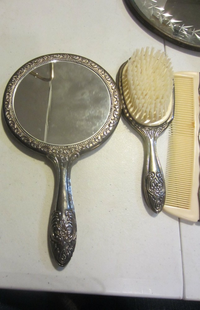 Vintage Silver Plated Ornate Vanity Set 3 piece