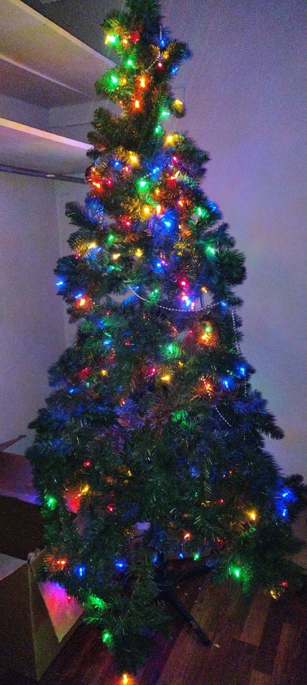 7 ft Artificial Pre-Lighted Christmas Tree Green Multicolor Lights
