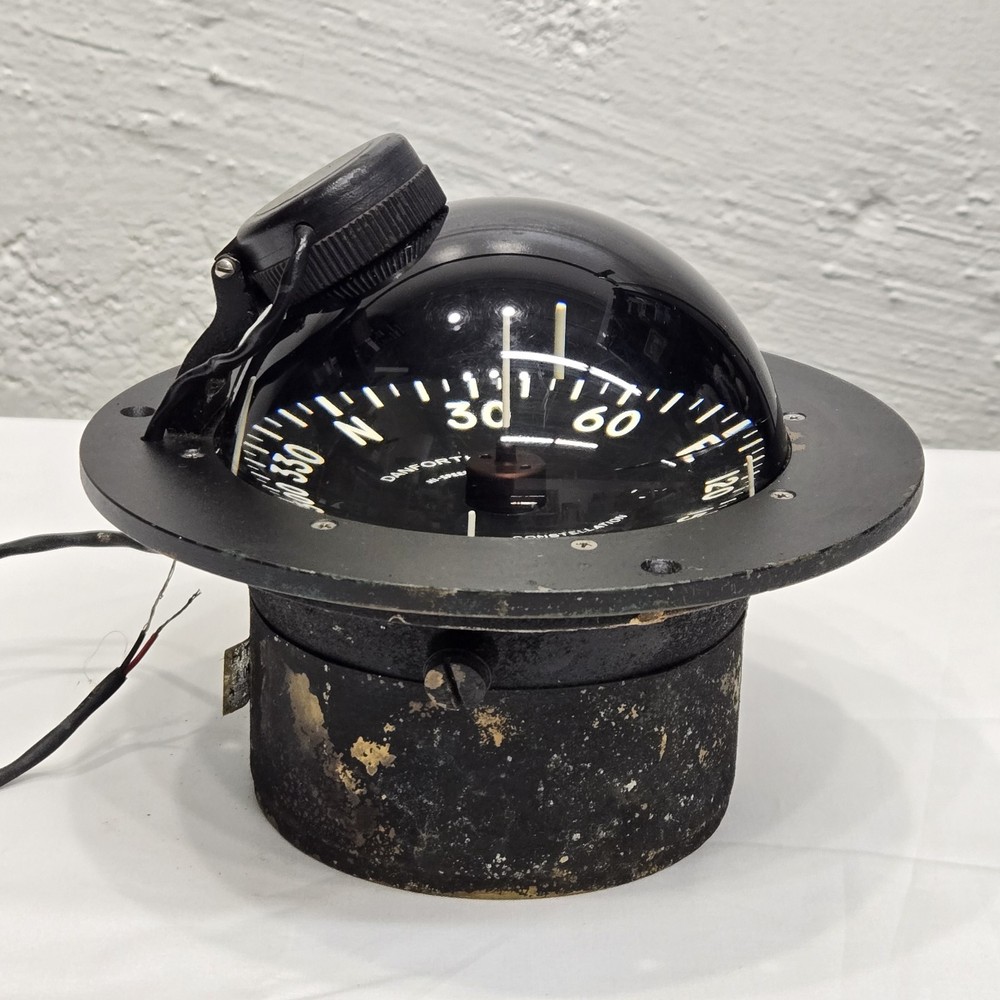 Vtg Danforth Constellation Dash Mount Compass 5" Card Red LED Light High Speed